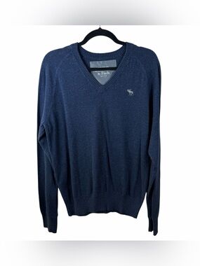 Abercrombie & Fitch Men's Navy Cotton Wool Blend V-Neck Sweater - Sz XL